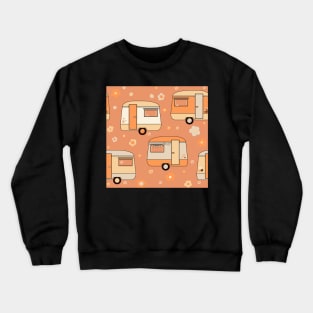 Repeat pattern of cute vintage caravans in retro colours on orange Crewneck Sweatshirt